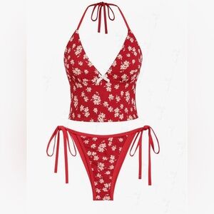 Chic Floral Red Bikini Set